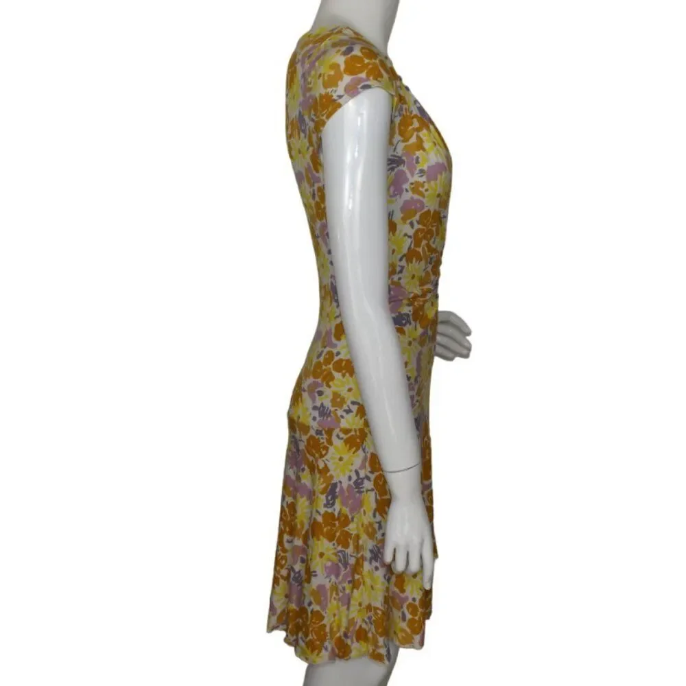 FREE PEOPLE Dress, M, Soft Ribbed, Plunging V,  Yellow/Purple Floral, Cap sleeve - Picture 11 of 14